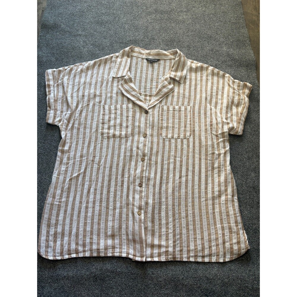 Club Z Collection Button Up Shirt Womens 1X  White Gold Striped Metallic Cotton